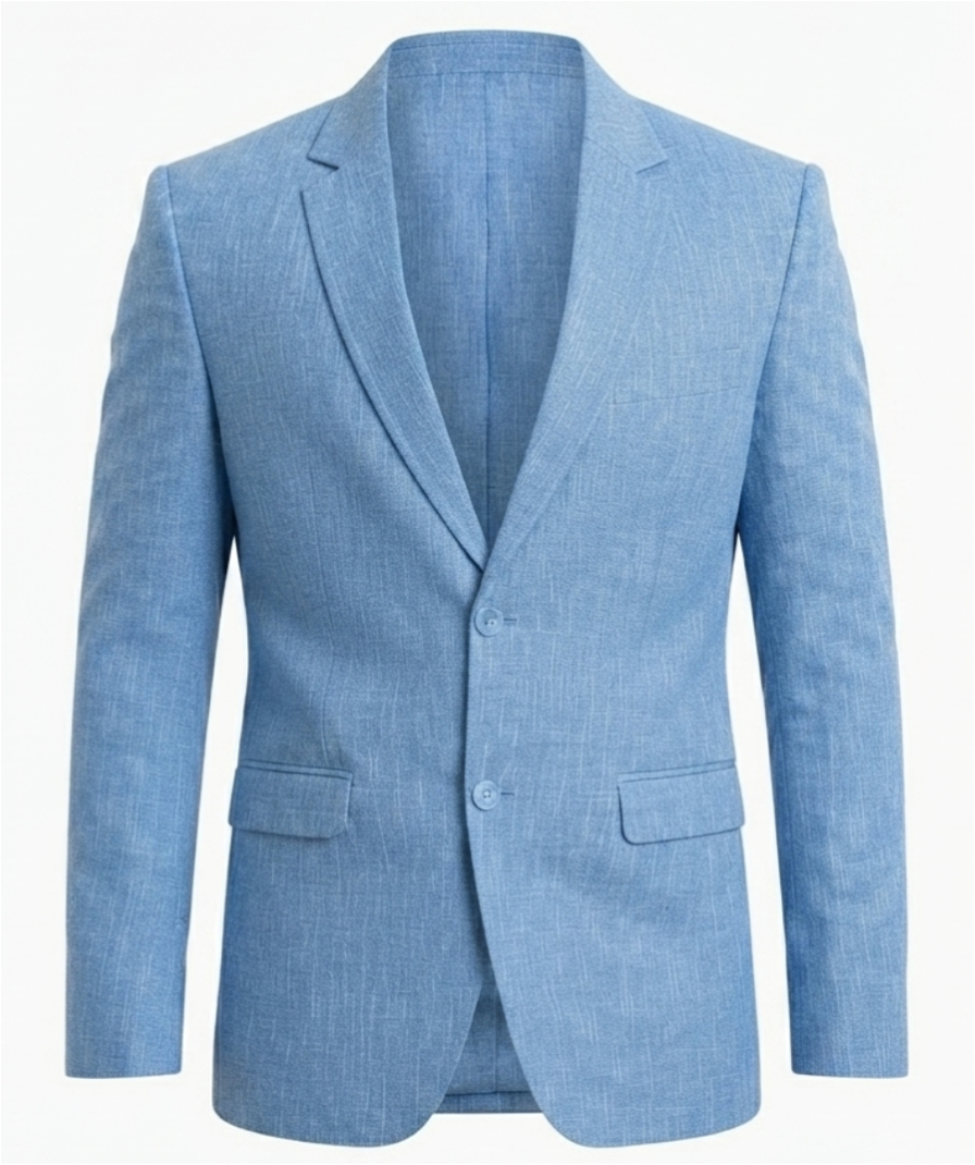 Men's Sky Blue Solid Formal Blazer with Full Sleeves and Notch Lapel - Image 2