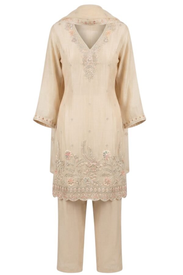 Women's Beige Embroidered Kurta Set