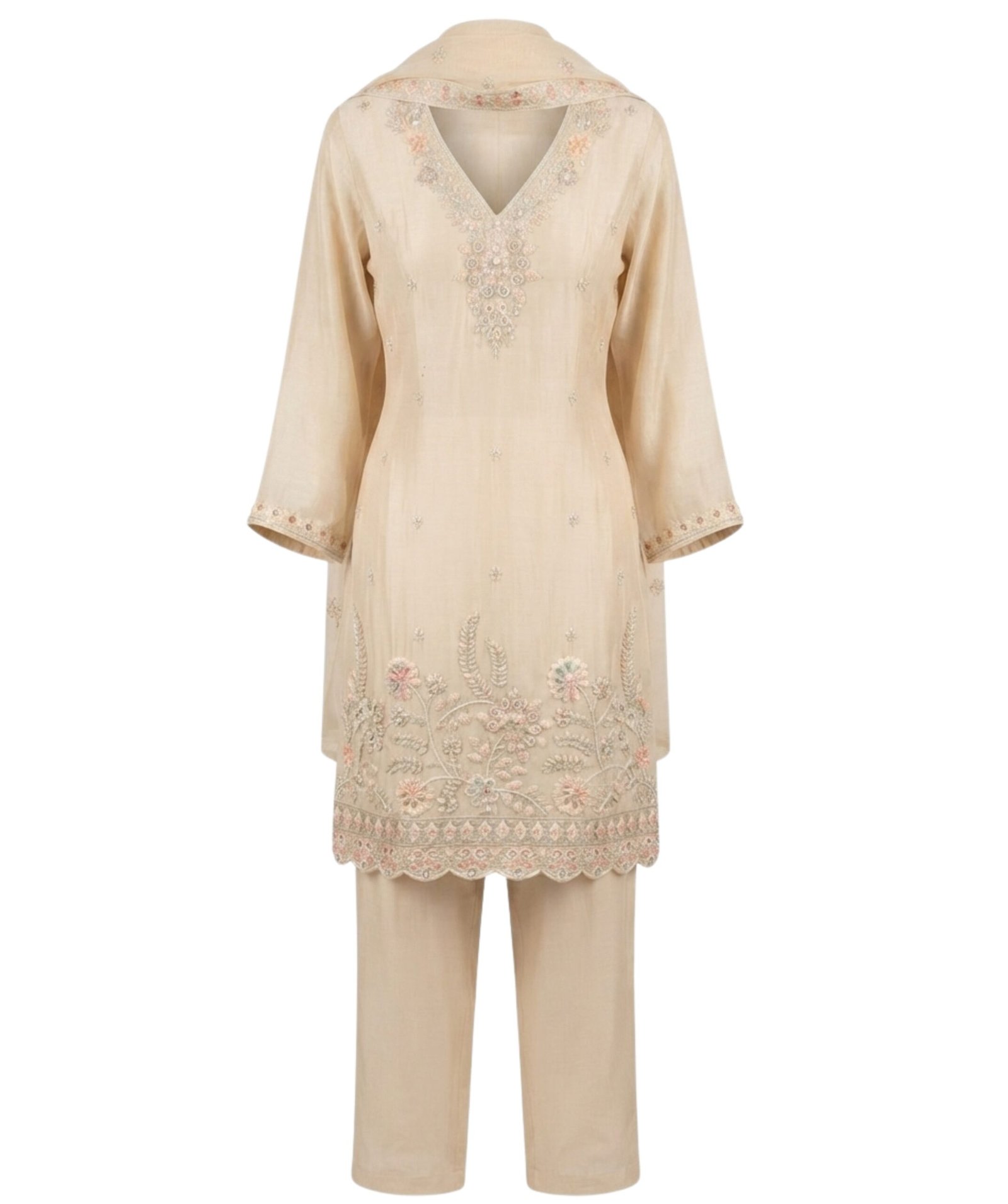 Women's Beige Embroidered Kurta Set - Image 2