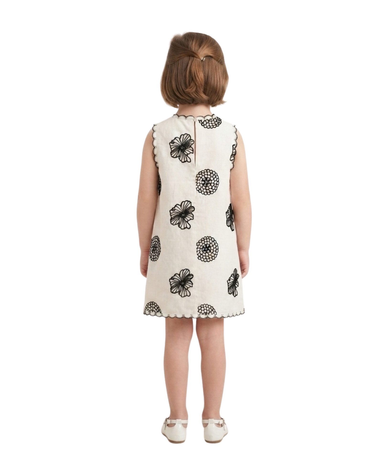 Girls Off-White & Black Floral Print Shift Dress - Image 3