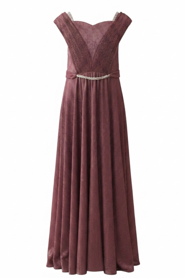 Girls Maroon Solid Party Wear Cap Sleeve Sweetheart Neck Maxi Dress