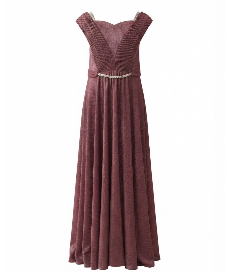 Girls Maroon Solid Party Wear Cap Sleeve Sweetheart Neck Maxi Dress - Image 2