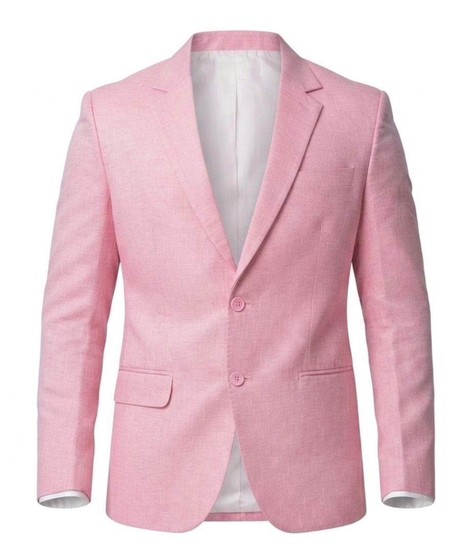 Men's Light Pink Solid Formal Blazer with Full Sleeves and Notch Lapel - Image 2