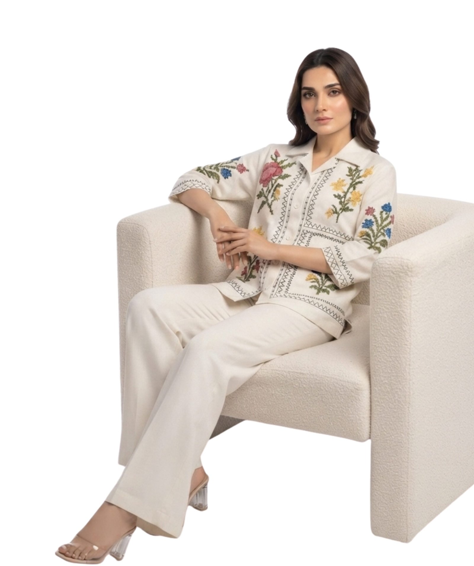 Women's Off-White Floral Embroidered Co-Ord Set - Image 5