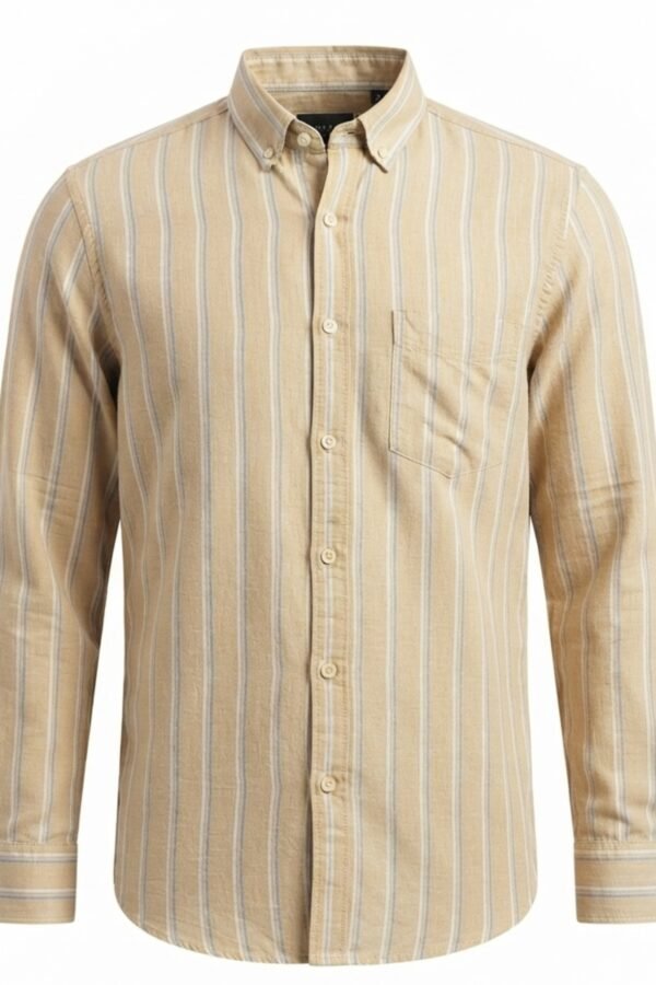 Men's Beige Vertical Striped Casual Shirt