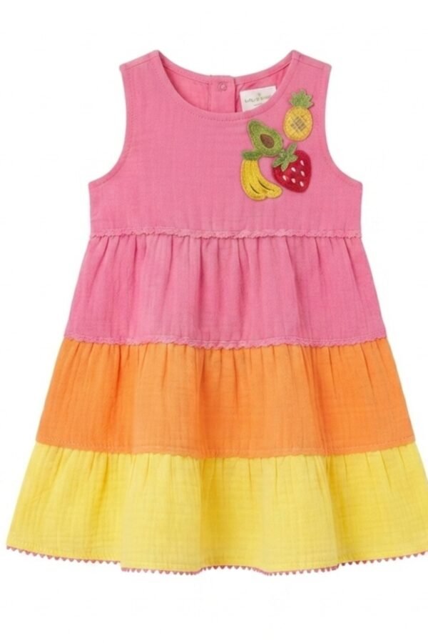 Girls Pink, Orange & Yellow Color Block Tiered Dress