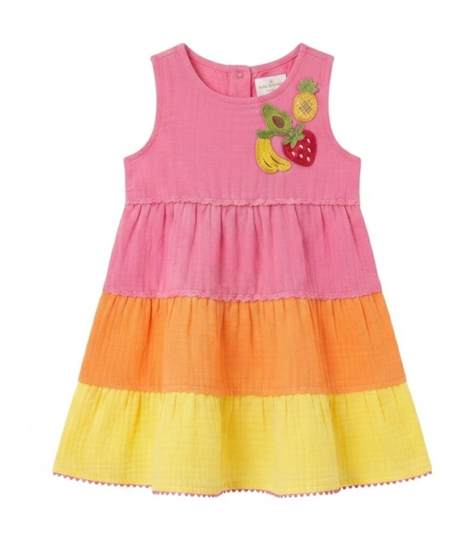 Girls Pink, Orange & Yellow Color Block Tiered Dress - Image 2