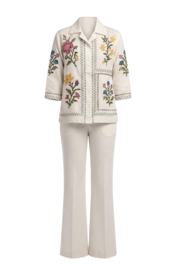 Women's Off-White Floral Embroidered Co-Ord Set