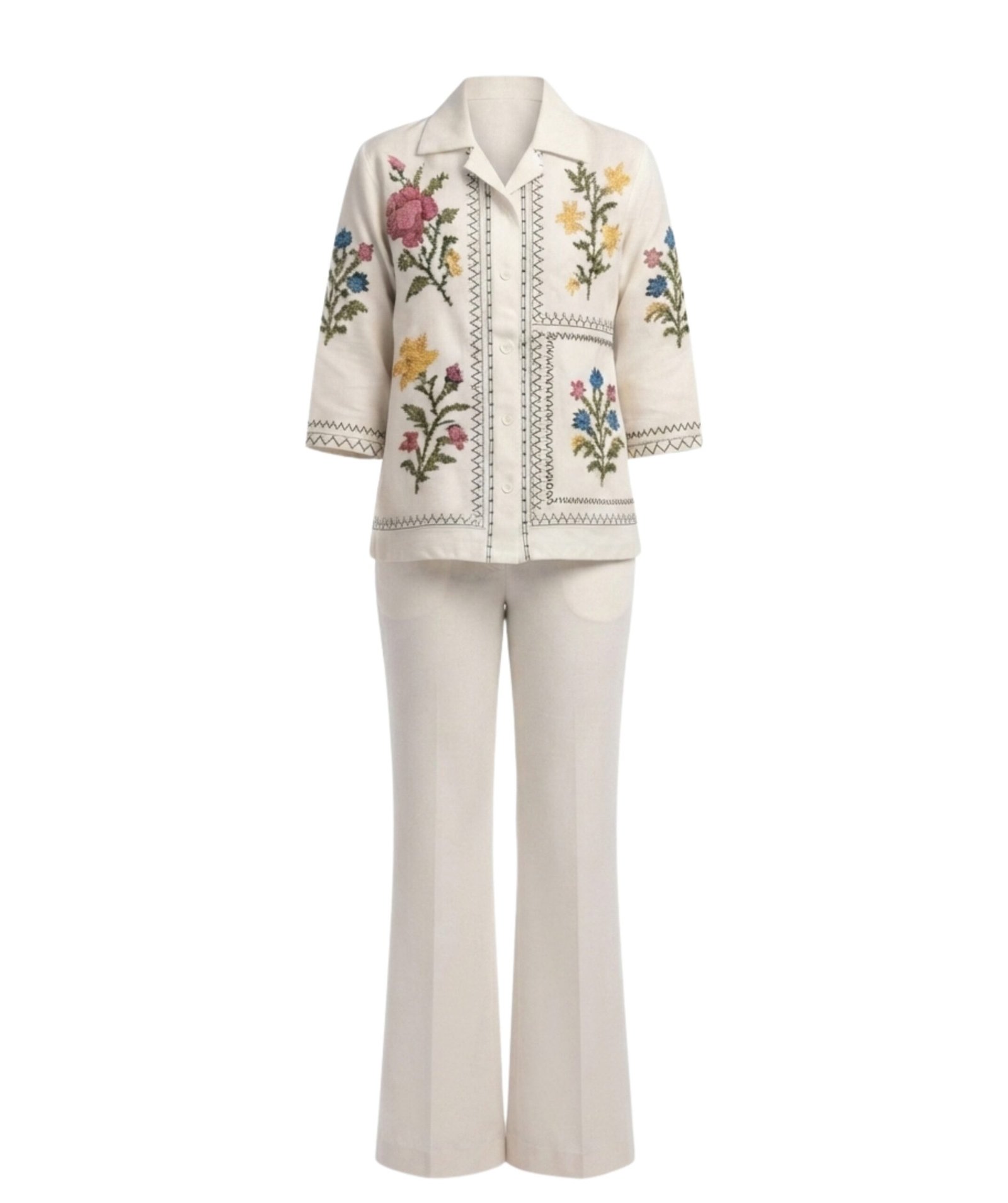 Women's Off-White Floral Embroidered Co-Ord Set - Image 2