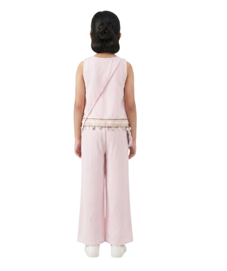 Girls Light Pink Solid Co-Ord Set - Image 5