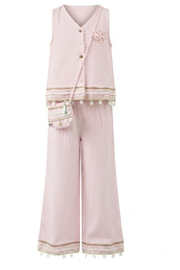 Girls Light Pink Solid Co-Ord Set