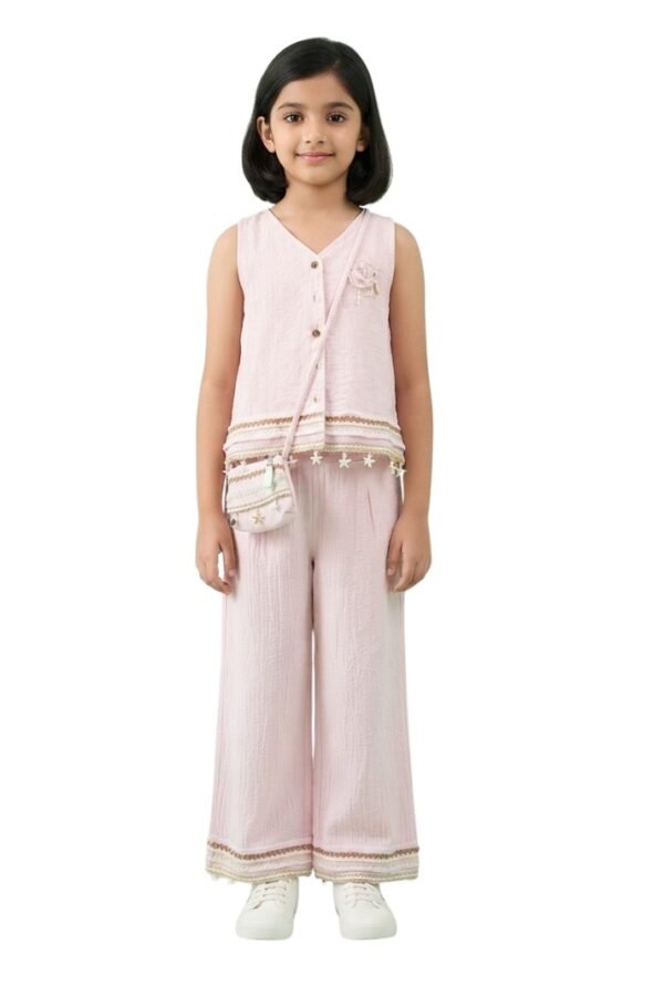Girls Light Pink Solid Co-Ord Set