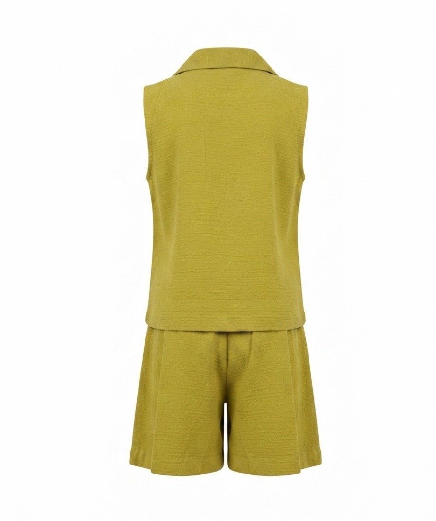 Girls Olive Green & Off-White Solid 3-Piece Co-Ord - Image 3