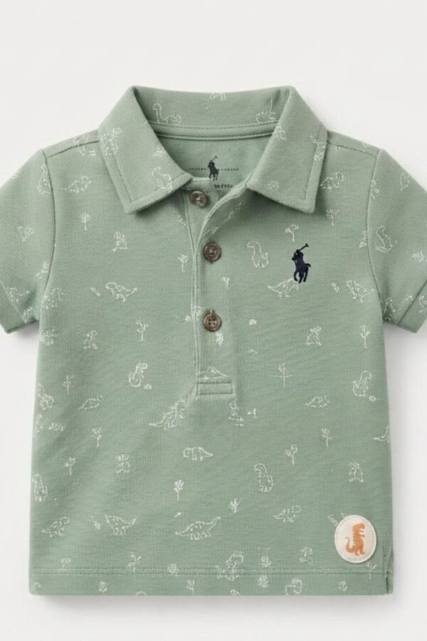 Baby Boys Sage Green Printed Polo T-Shirt