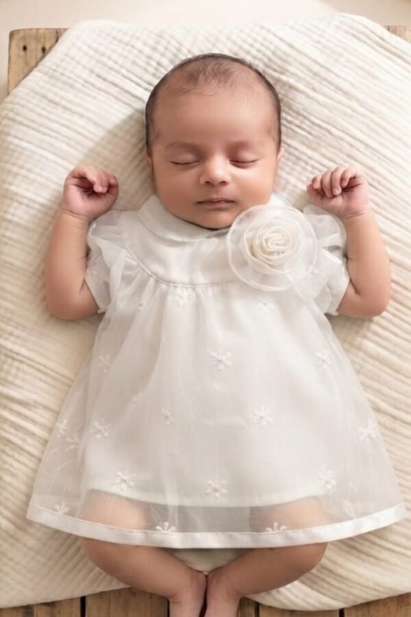 Baby Girls White Embroidered A-Line Dress