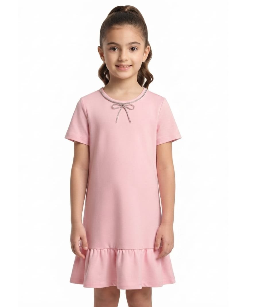 Girls Pink Solid A-Line Dress