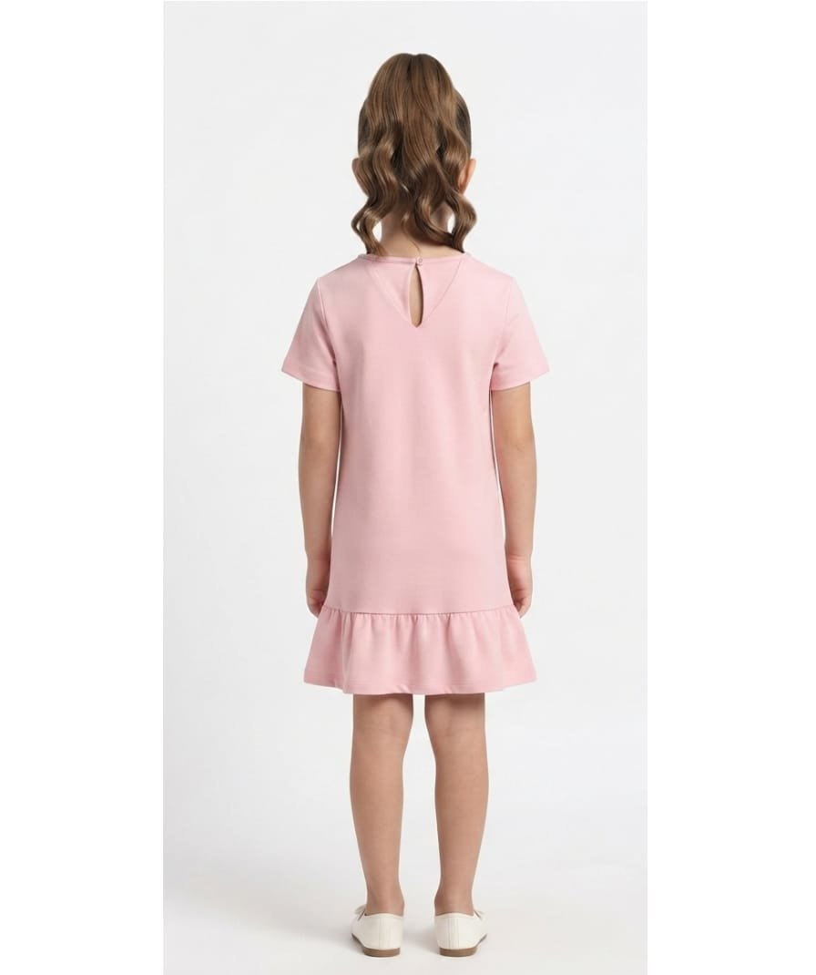 Girls Pink Solid A-Line Dress - Image 3