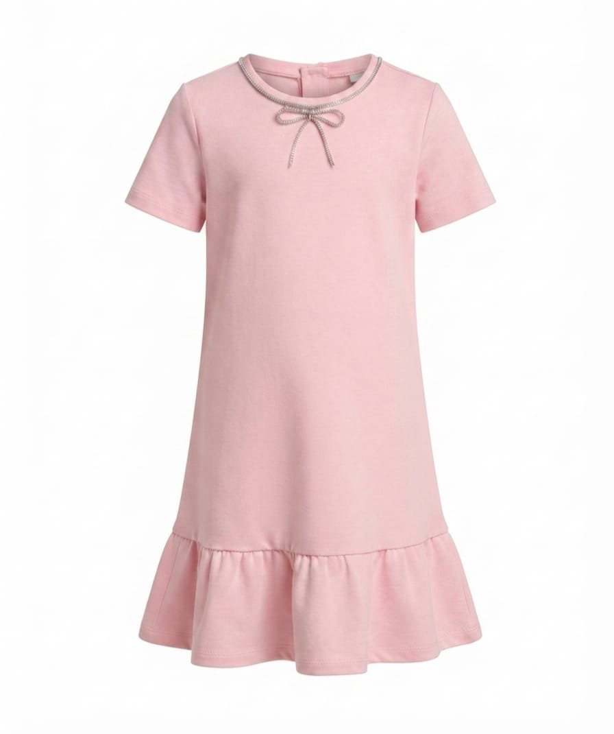 Girls Pink Solid A-Line Dress - Image 2