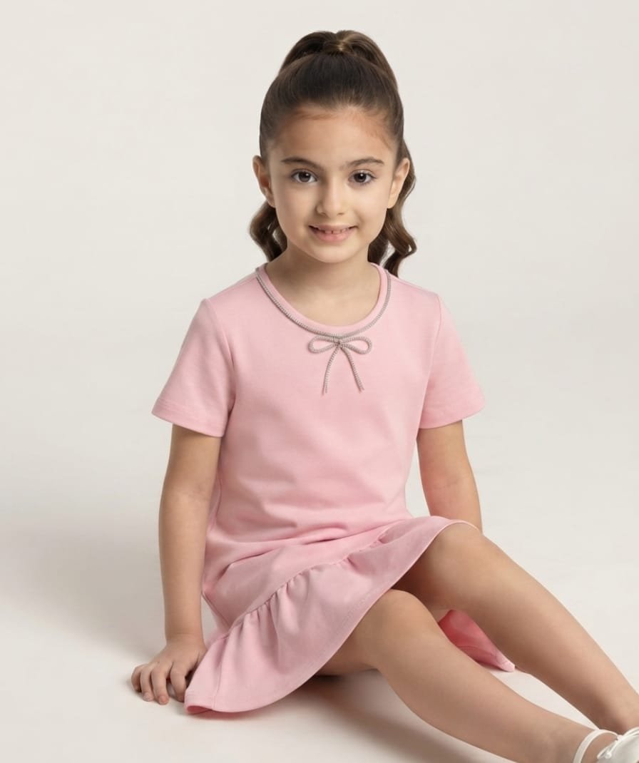 Girls Pink Solid A-Line Dress - Image 5