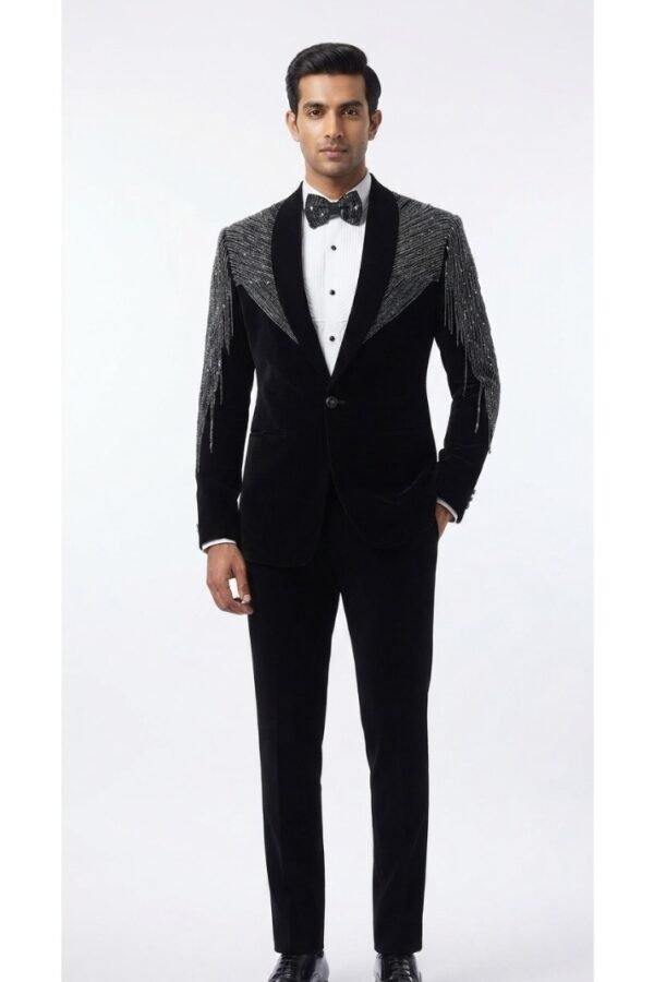 Men's Black Embellished Tuxedo Suit Set