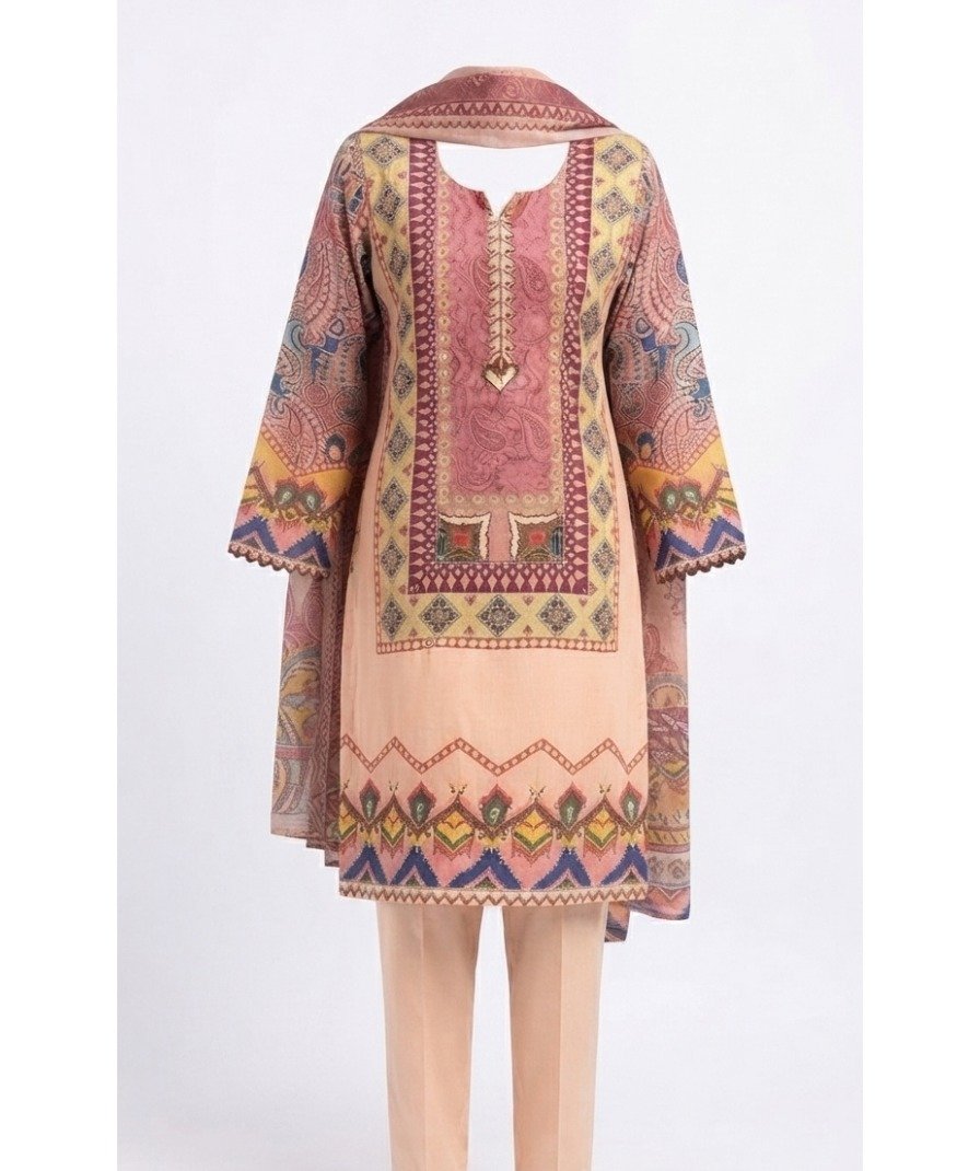 Women’s Peach & Mauve Printed Straight Kurta Set - Image 2