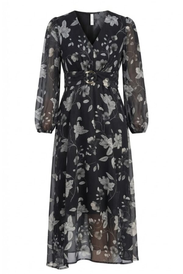 Women's Black Floral Printed Fit & Flare Midi Dress