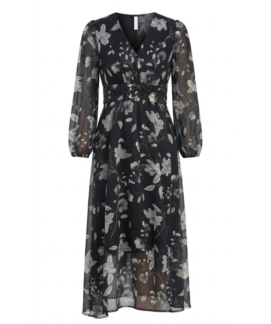 Women's Black Floral Printed Fit & Flare Midi Dress - Image 2