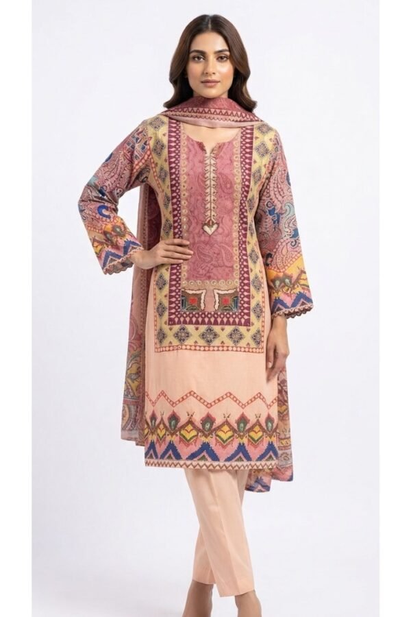 Women’s Peach & Mauve Printed Straight Kurta Set