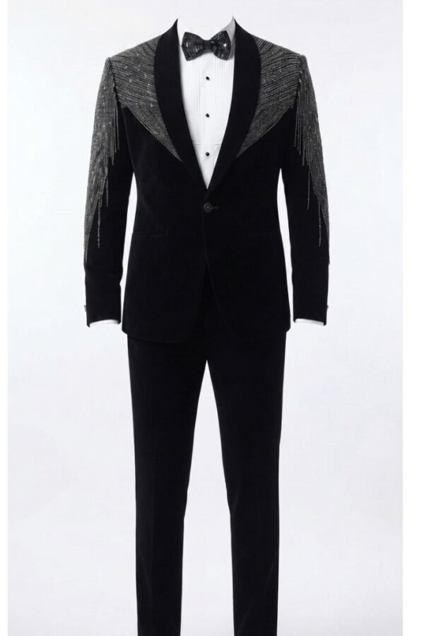 Men's Black Embellished Tuxedo Suit Set