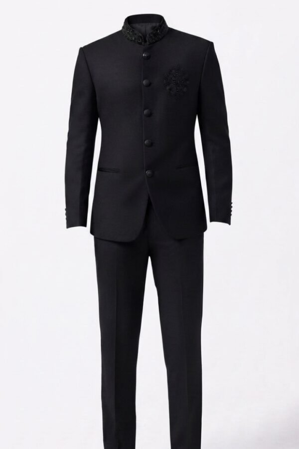 Men's Black Solid Bandhgala Suit Set