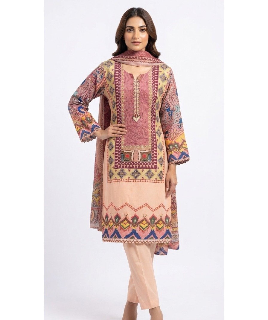 Women’s Peach & Mauve Printed Straight Kurta Set