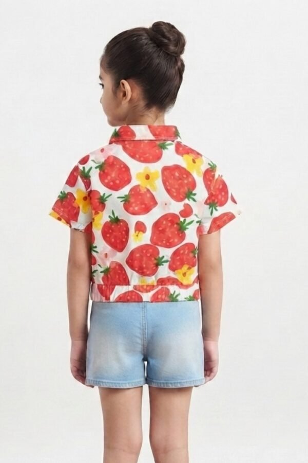 Girls White & Red Strawberry Print