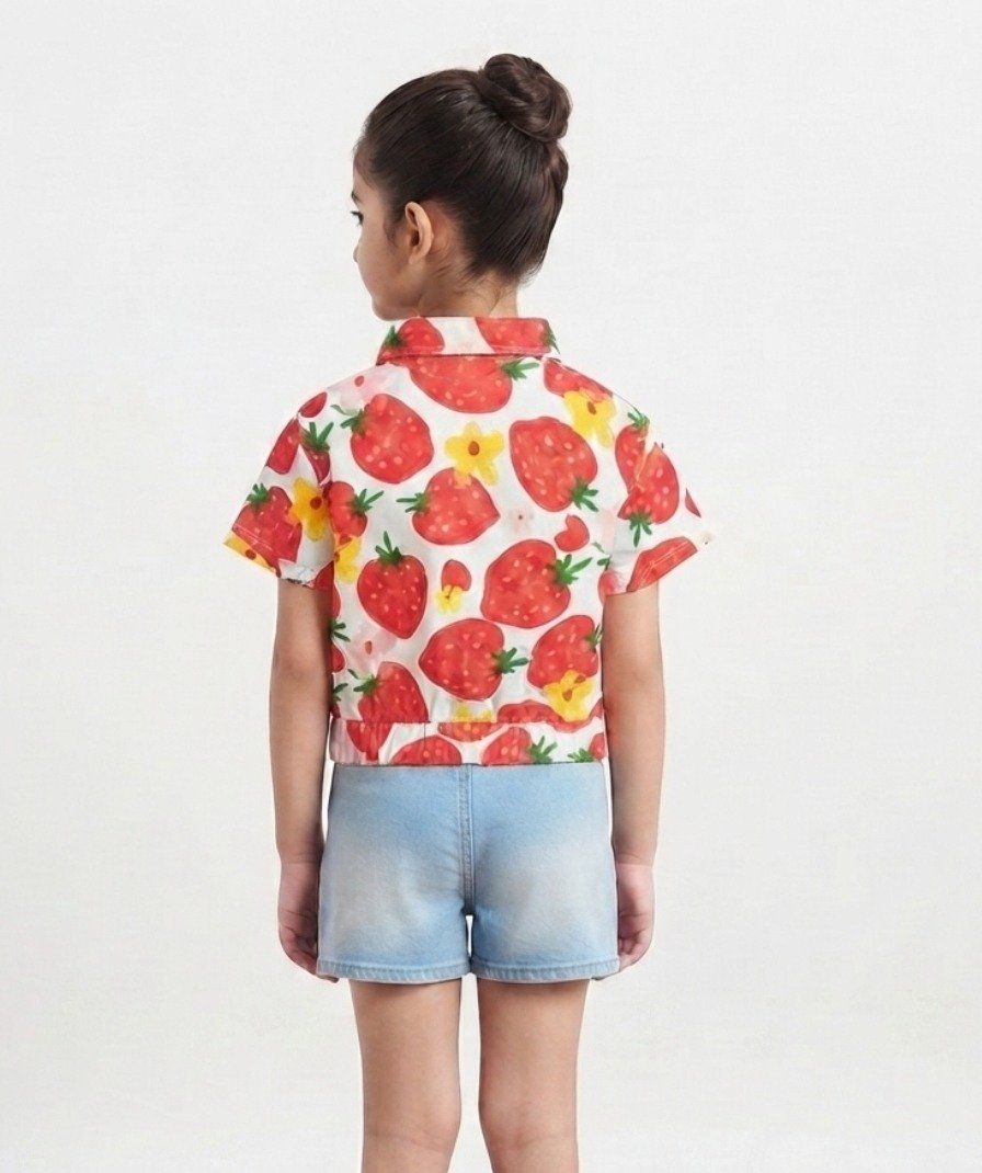 Girls White & Red Strawberry Print - Image 2