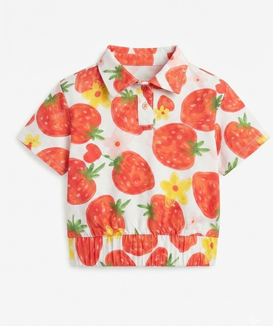 Girls White & Red Strawberry Print - Image 4