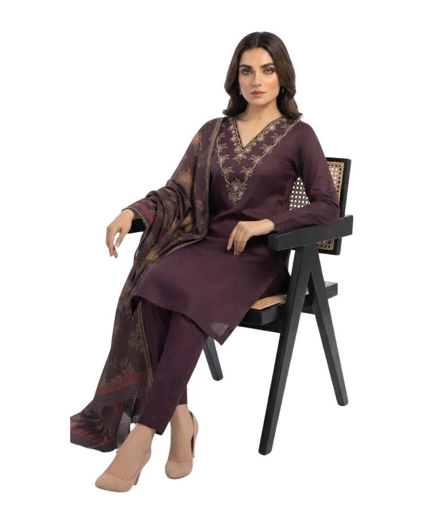 Women’s Embroidered Straight Kurta Set with Printed Dupatta - Image 3
