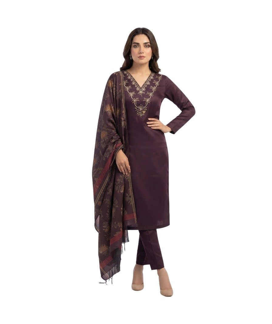 Women’s Embroidered Straight Kurta Set with Printed Dupatta