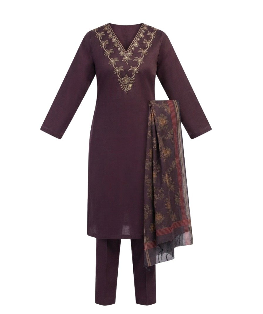 Women’s Embroidered Straight Kurta Set with Printed Dupatta - Image 2