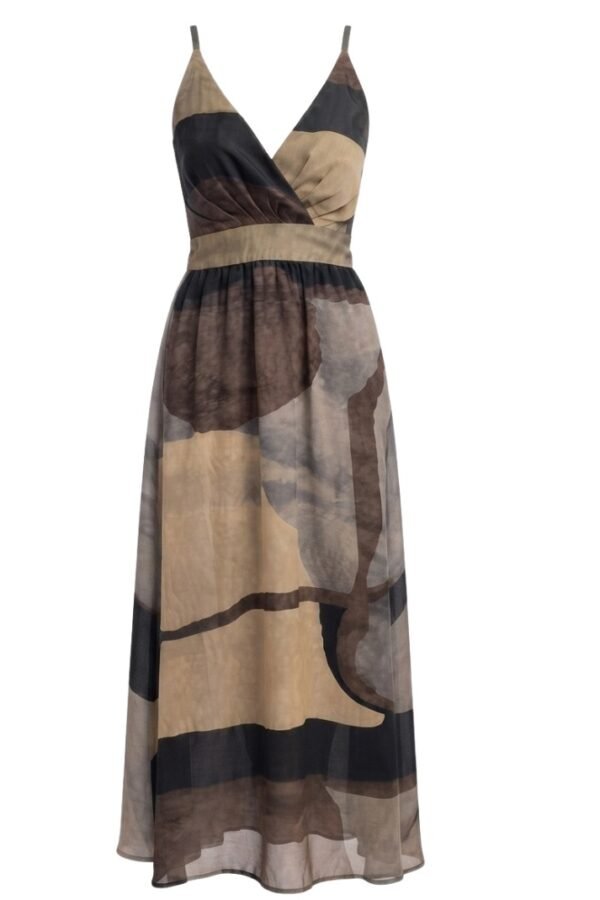 Women's Beige & Brown Abstract Printed Maxi Dress