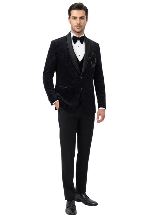 Men's Black Patterned Formal Tuxedo Suit