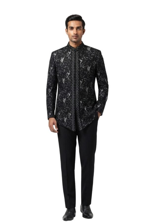 Men's Black Printed Sherwani