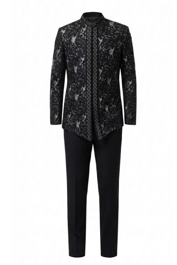 Men's Black Printed Sherwani