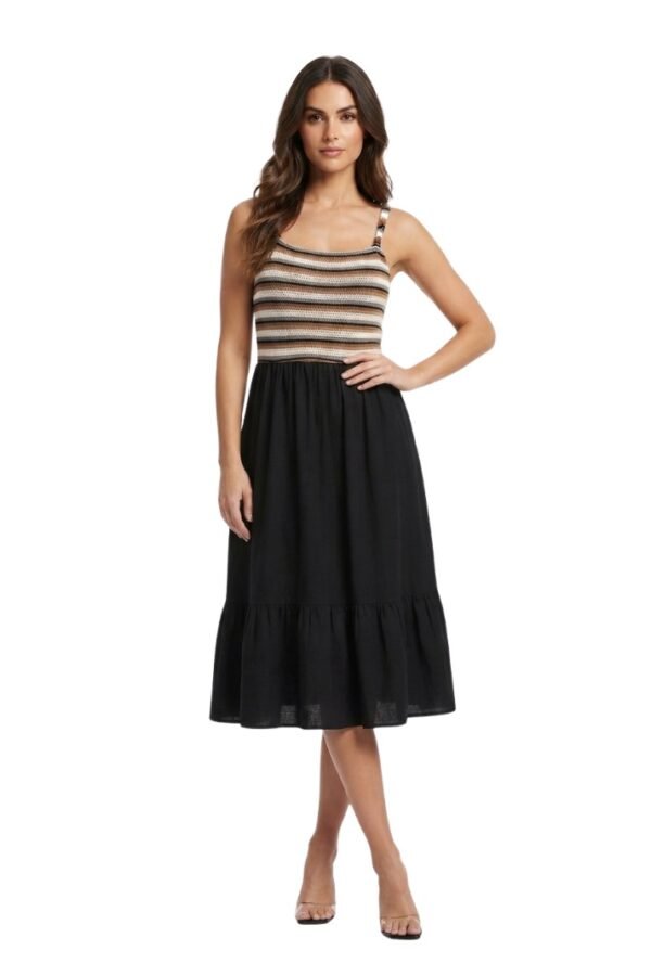 Women's Black Striped Midi Dress