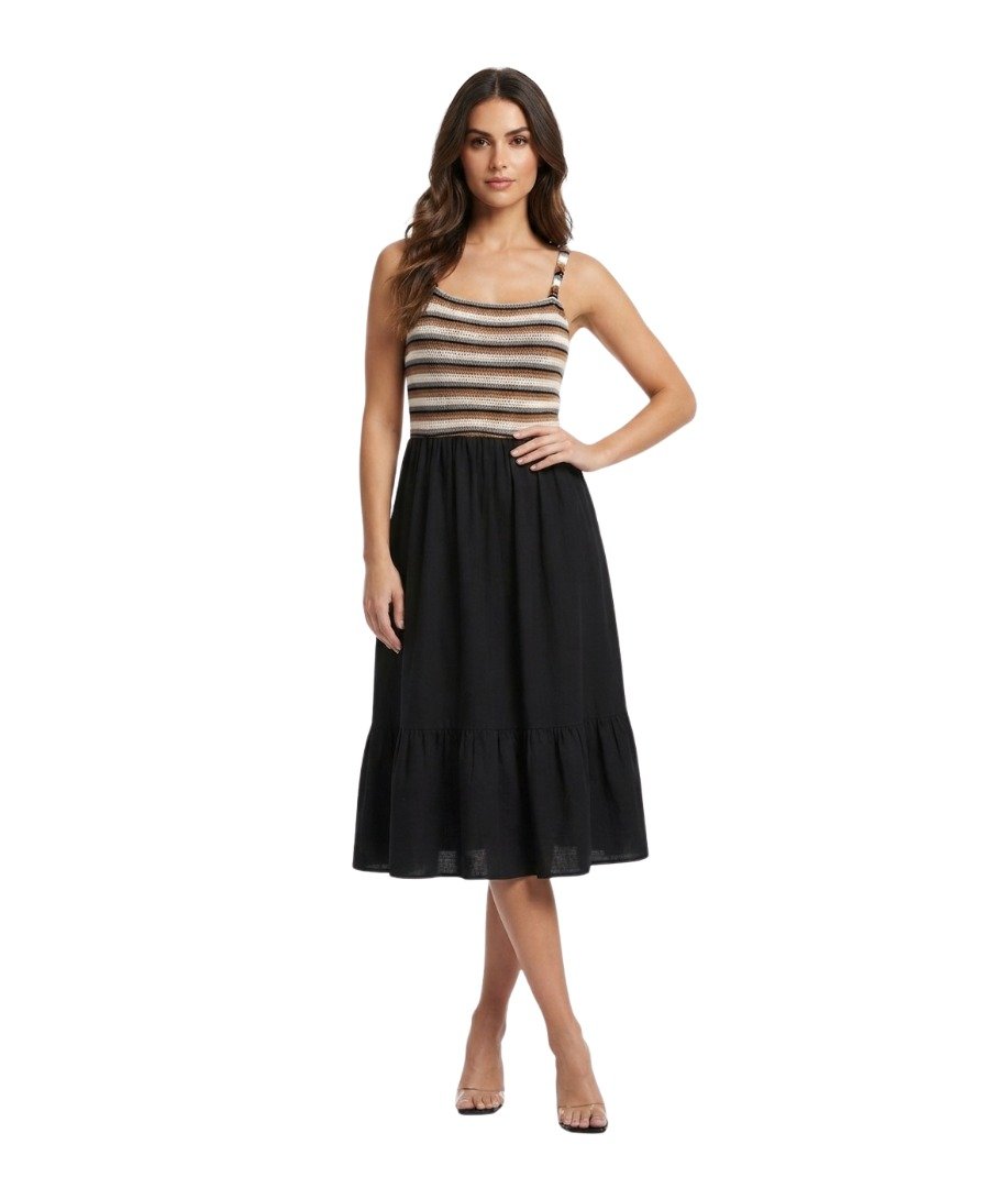 Women's Black Striped Midi Dress