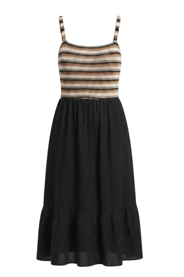 Women's Black Striped Midi Dress