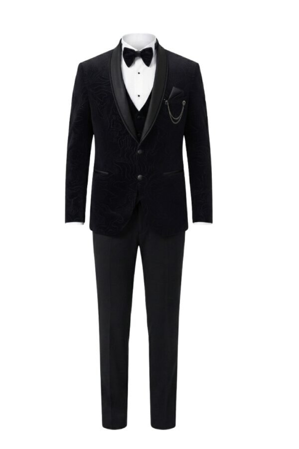 Men's Black Patterned Formal Tuxedo Suit