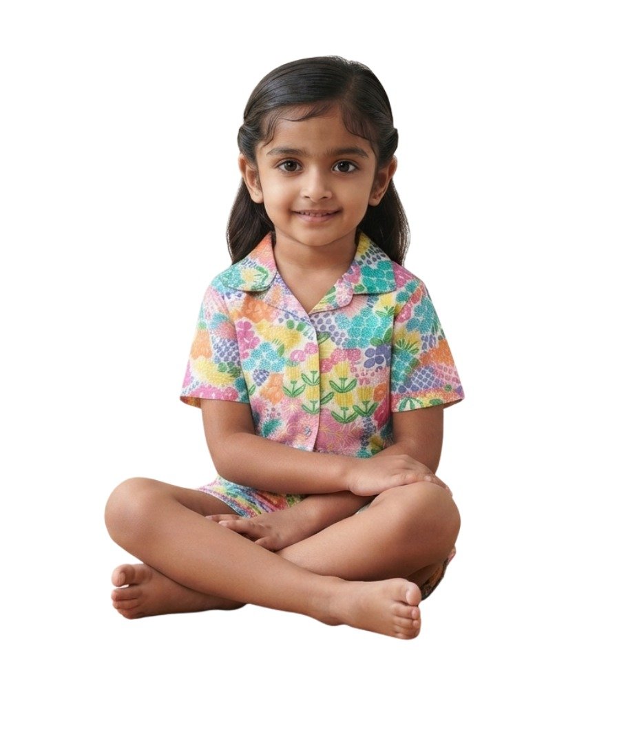 Girls Multicolor Floral Printed Shirt & Shorts Co-Ord Se - Image 5