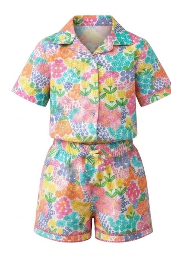 Girls Multicolor Floral Printed Shirt & Shorts Co-Ord Se