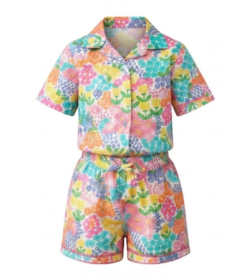 Girls Multicolor Floral Printed Shirt & Shorts Co-Ord Se - Image 2