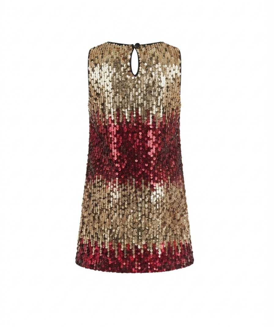 Girls Gold & Maroon Sequin Sleeveless Dress - Image 4