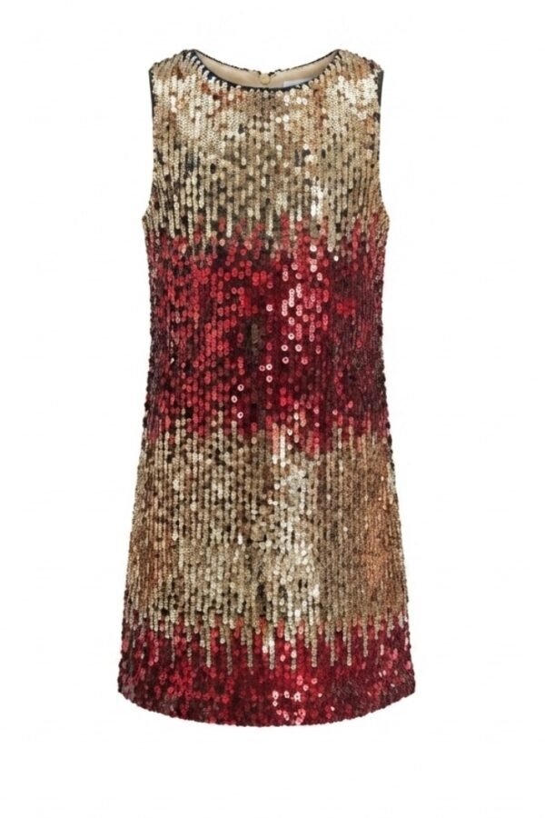 Girls Gold & Maroon Sequin Sleeveless Dress